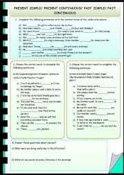 Present simple, Past simple, Present Continuous, Past Continuous