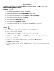 English Worksheet: Crossword puzzle. Transportation