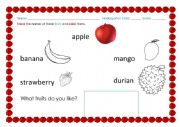 English Worksheet: Fruits for Kindergarten