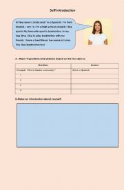 English Worksheet: self introduction