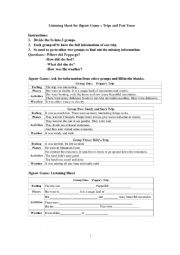English Worksheet: Jigsaw Game: Trips and Past tense