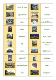 English Worksheet: types of houses (domino, matching)