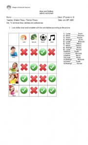 English Worksheet: Likes and dislikes