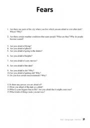 English Worksheet: Fears