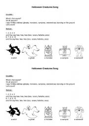 English Worksheet: Halloween creatures song