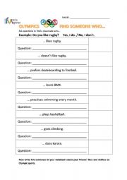 English Worksheet: Find someone who Olympics