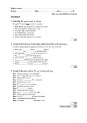 English Worksheet: EXAM SIMPLE PAST