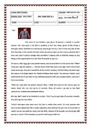 English Worksheet: end term test 1 9th form