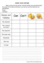 English Worksheet: abilities-inabilities