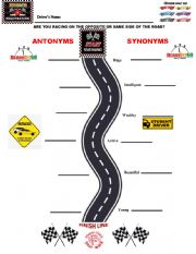 English Worksheet: Antonym and Synonym Race 