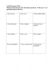 English Worksheet: Find Someone Who Family