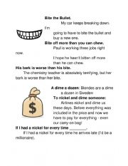 English Worksheet: Bite and money idioms