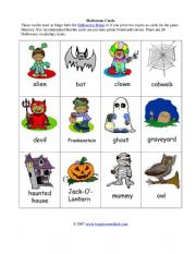 English Worksheet: Halloween Bingo