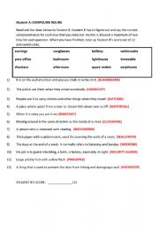 English Worksheet: Compound Nouns (Pair Practice)
