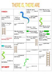 English Worksheet: Snakes and ladders. There is, there are.