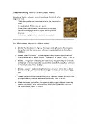 English Worksheet: Design a menu