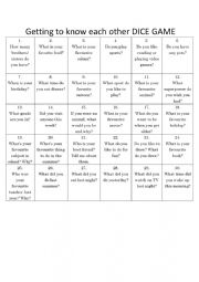 English Worksheet: Getting To Know Each Other Activity
