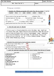 English Worksheet: 7th form test n1