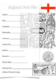 English Worksheet: england fact file