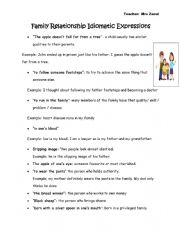 English Worksheet: family relationships idiomatic expressions