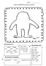 English Worksheet: Create a monster with your partner