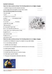 English Worksheet: Halloween song and cartoon Garfield  