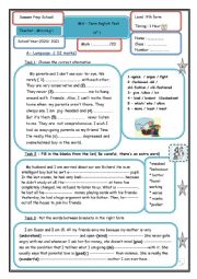 English Worksheet: 9th form mid - term Test N 1