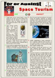 English Worksheet: For or Agaisnt Space Tourism (Debating)