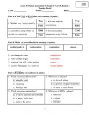 English Worksheet: Science test with answers for g3