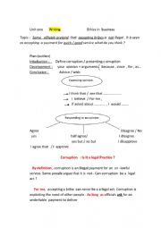 English Worksheet: Unit one  Writing  Ethics in  business