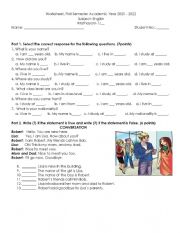 English Worksheet: Worksheet for M1