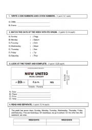 English Worksheet: Numbers and Days of the Week