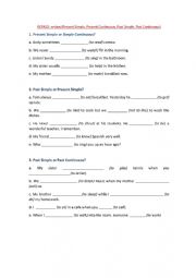 English Worksheet: Verbs: past and continuous, present simple and continous