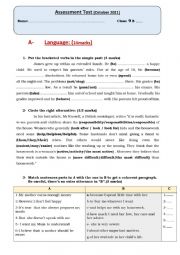 English Worksheet: evaluation test 9th form