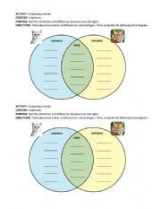 English Worksheet: COMPARING ANIMALS USING A VENN DIAGRAM 