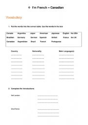 English Worksheet: Im French-Canadian