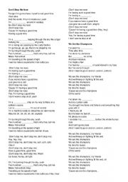 English Worksheet: Queen Listening - Don�t Stop Me Now & We Are The Champions