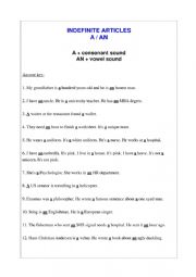 English Worksheet: Indefinite Articles