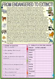 English Worksheet: From endangereed to extinct new updated