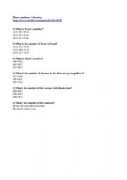 English Worksheet: Listening: telephone numbers