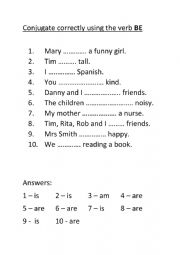 Exercises PRESENT SIMPLE- VERB BE