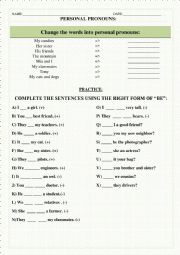 English Worksheet: Tobe and Personal pronouns