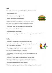 English Worksheet: Conversation: questions on food, sports, hobbies, shopping