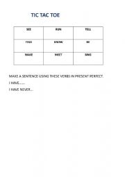 English Worksheet: tic tac toe -present perfect