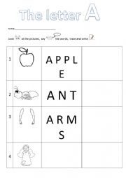 Letter A, Phonics A, practise writing