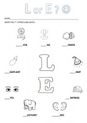 Letters L and E (phonics) write the 1st letters and match