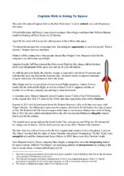 English Worksheet: Captain Kirk is Going to Space