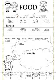 Food (match, cut and paste, colour and tell) I like/ I donï¿½t like
