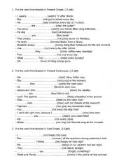 English Worksheet: Present Simple Continuous and Past Simple
