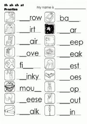 English Worksheet: (th-sh-ch-st) practice